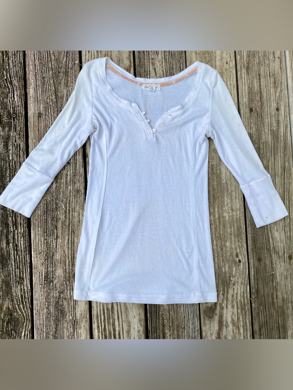 Vintage Y2K Knit One Step Up White Scoop Neck Henley Top